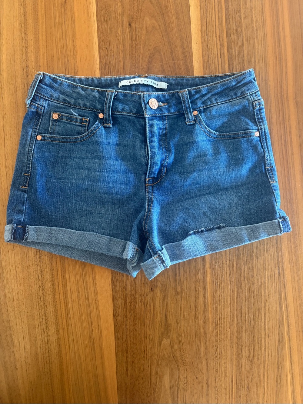 Celebrity Pink Rolled Hem Dark Blue Denim Shorts